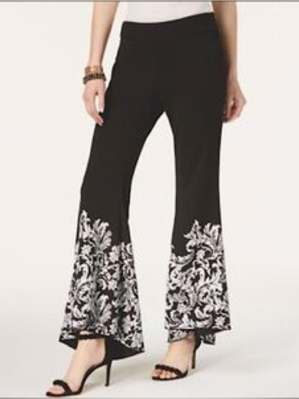 INC International Concepts Black Flared Pants with White Baroque Hem